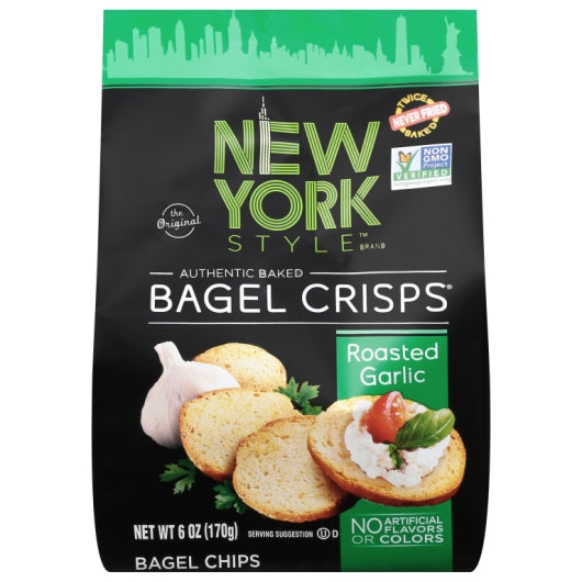 New York Style Bagel Crisps Roasted Garlic Bags, 6 x 6 oz Case - Breads, Rolls & Buns