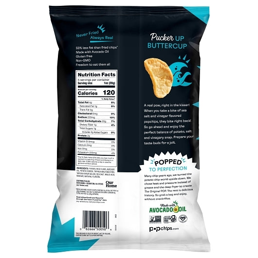 Popchips Avocado Oil Sea Salt & Vinegar Popped Potato Chips, 12 x 5 oz Case - DOT product image 2