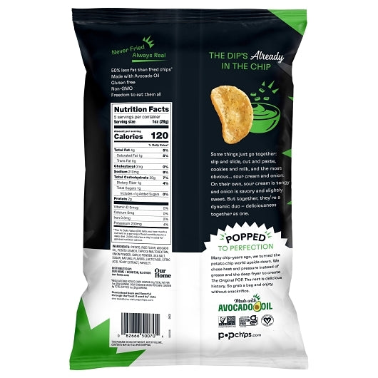 Popchips Avocado Oil Sour Cream & Onion Popped Potato Chips, 12 x 1 each Case - DOT product image 2