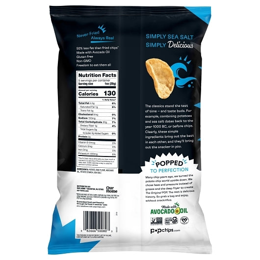 Popchips Avocado Oil Sea Salt Popped Potato Chips, 12 x 5 oz Case - DOT product image 2