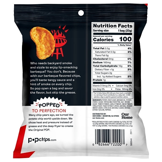 Popchip - Potato Avocado Oil Barbecue Popped Potato Chips, 24 x 0.8 oz Case - DOT product image 2