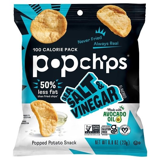 Popchips Sea Salt & Vinegar Popped Potato Chips, 24 x 0.8 oz Case - Snacks