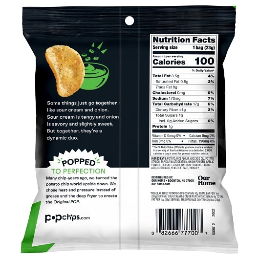 Popchips Avocado Oil Sour Cream & Onion Popped Potato Chips, 24 x 0.8 oz Case - DOT product image 2