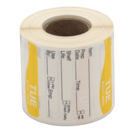 Daymark DissolveMark-Dissolvable Adhesive 2 inch X 2 Inch Rectangle Tuesday Shelf Life Label, 12 x 250 ct Case - Food