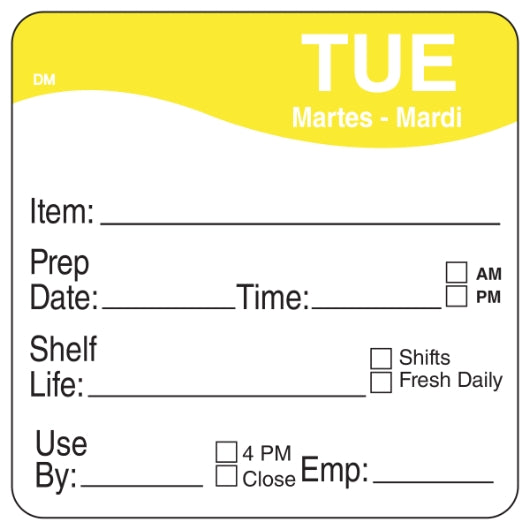 Daymark DissolveMark-Dissolvable Adhesive 2 inch X 2 Inch Rectangle Tuesday Shelf Life Label, 12 x 250 ct Case - DOT product image 2