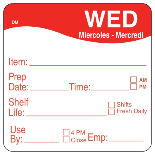 Daymark DissolveMark-Dissolvable Adhesive 2 inch X 2 Inch Rectangle Wednesday Shelf Life Label, 12 x 250 ct Case - DOT product image 2