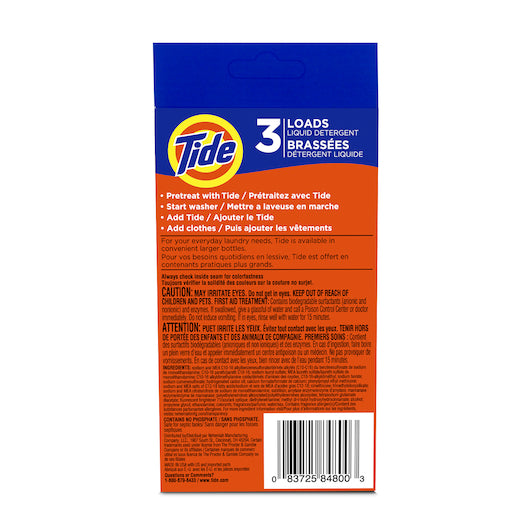 Tide Single Load Laundry Detergent, 3 Pack, 24 x 0.274 oz Case - Alternate product angle or state