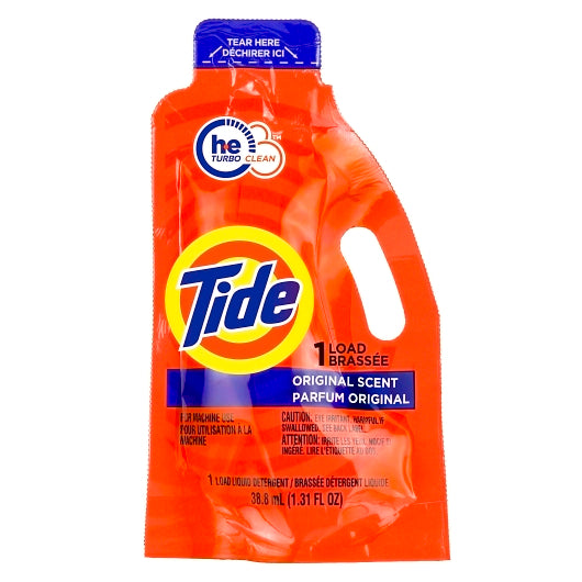 Tide Single Machine Load Liquid Laundry Detergent, 24 x 1.31 fl oz Case - Alternate product angle or state