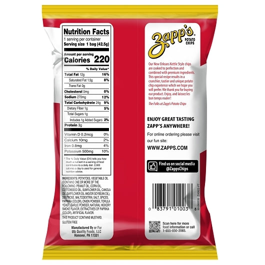 Zapp's Potato Chips Cajun Crawtator Chips, 60 x 1.5 oz Case - DOT product image 5