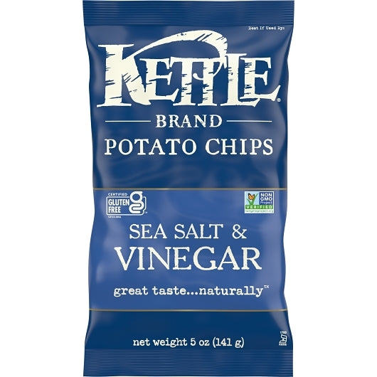 Kettle Brand Potato Chips Sea Salt & Vinegar, 8 x 5 oz Case - Snacks