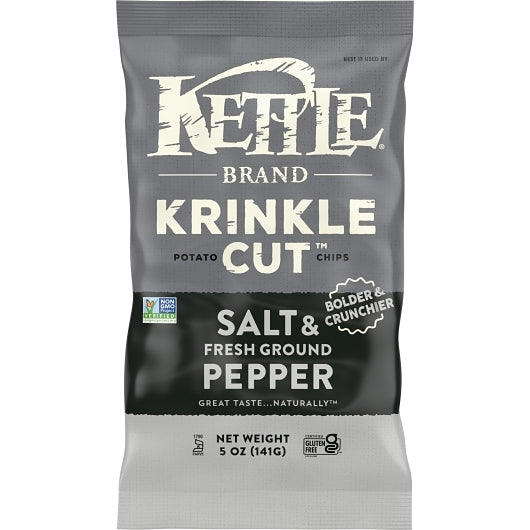 Kettle Brand Potato Chip Krinkle Salt & Fresh Ground Pepper, 8 x 5 oz Case - Snacks