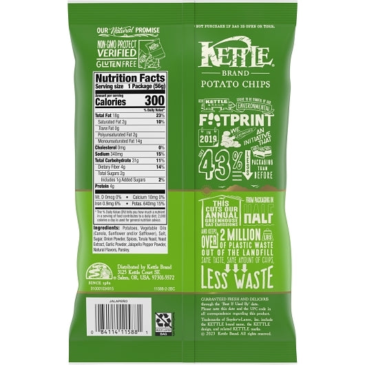 Kettle Brand Potato Jalapeno Potato Chips, 6 x 2 oz Case - DOT product image 8
