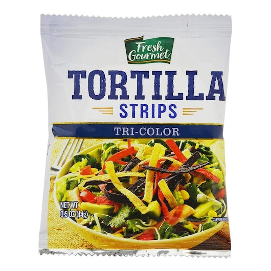 Fresh Gourmet Tri-Color Tortilla Strips, 100 x 0.5 oz Case - Snacks