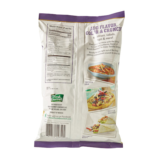 Fresh Gourmet Tri-Color Tortilla Strips Salad Salad Topping Bag, 10 x 1 lb Case - DOT product image 3