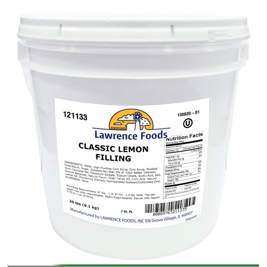 Lawrence Foods Classic Lemon Filling, 1 x 20 lb Case - Bakery & Desserts