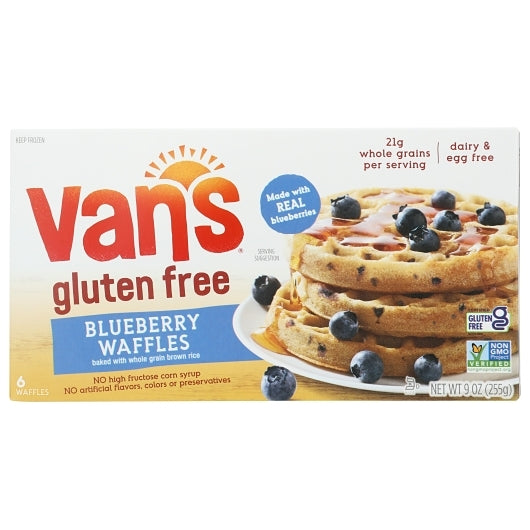 Van's WHEAT FREE BLUEBERRY Waffles, 12 x 0.56 lb Case - Front/center packaged product image