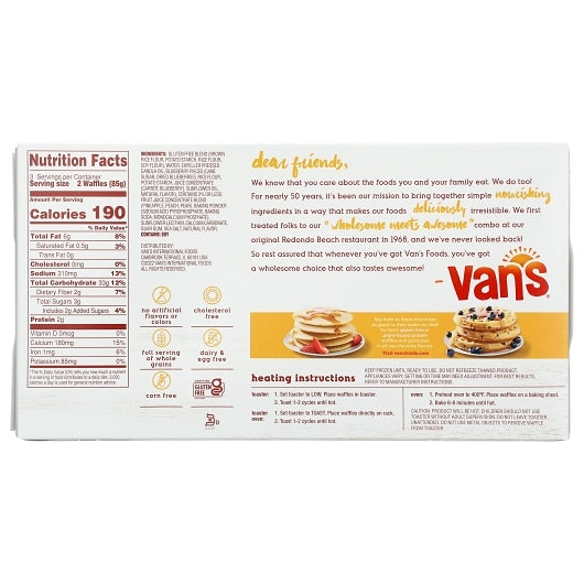 Van's WHEAT FREE BLUEBERRY Waffles, 12 x 0.56 lb Case - Alternate product angle or state