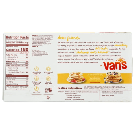 Van's GLUTEN-FREE TOTALLY NATURAL Pancakes, 12 x 0.77 lb Case - Alternate product angle or state