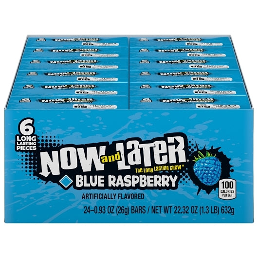 Now and Later Blue Raspberry Chews, 12 x 0.93 oz Case - Candy & Confections