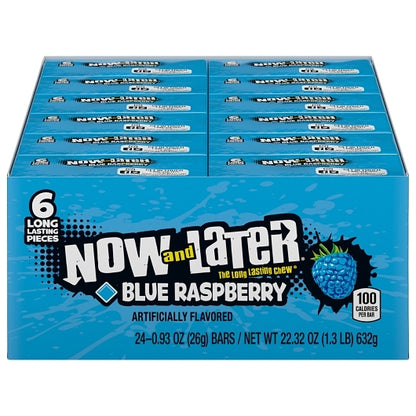 Now and Later Blue Raspberry Chews, 12 x 0.93 oz Case - Candy & Confections