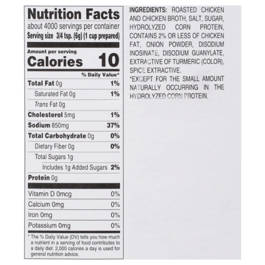 Base Chicken Select Chicken Base Paste, No MSG Added, 1 x 50 lb Case - Combined nutrition and ingredients label