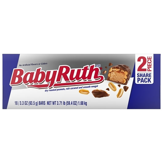 Baby Ruth Chocolate Bar, 8 x 18 x 3.3 oz Case - Front/center packaged product image