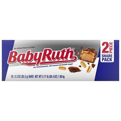 Baby Ruth Chocolate Bar, 8 x 18 x 3.3 oz Case - Front/center packaged product image
