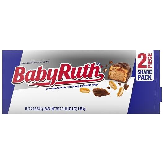 Baby Ruth Chocolate Bar, 8 x 18 x 3.3 oz Case - Alternate product angle or state