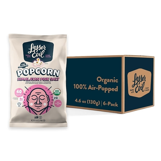 LesserEvil Organic Popcorn Himalayan Pink Salt, 6 x 1 each Case - Popcorn, Pretzels & Snack Mix