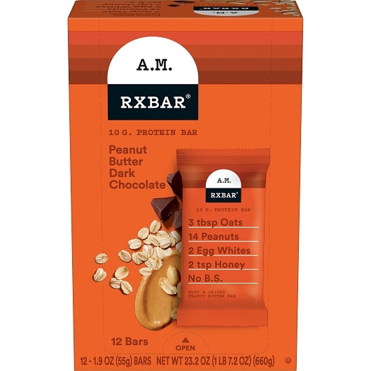 Rxbar Peanut Butter Dark Chocolate, 6 x 12 x 1.9 oz Case - Candy & Confections