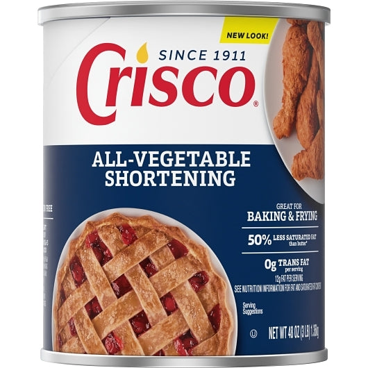 Crisco Less Fat Regular All-Vegetable Shortening Can, 12 x 48 oz Case - Pantry Ingredients