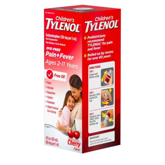Tylenol Children'S Dye Free Oral Suspension Cherry, 12 x 3 x 4 fl oz Case - DOT product image 3