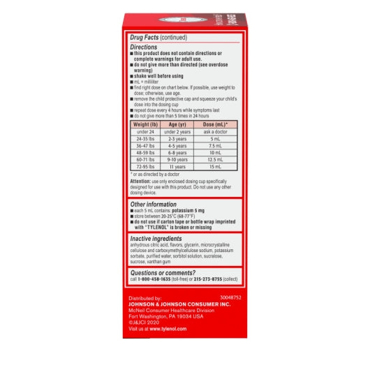 Tylenol Children'S Dye Free Oral Suspension Cherry, 12 x 3 x 4 fl oz Case - DOT product image 5