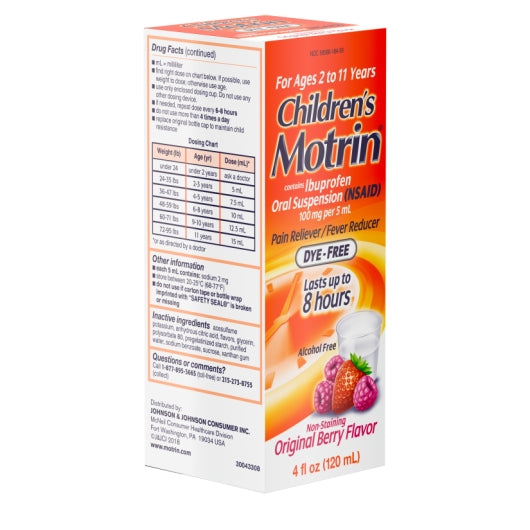 Motrin Children's Dye Free Suspension Berry, 12 x 3 x 4 fl oz Case - DOT product image 3