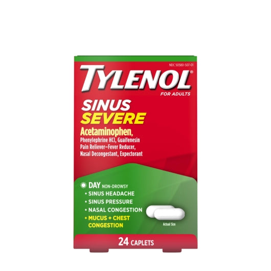 Tylenol Sinus Severe Non-Drowsy Daytime Cold & Flu Relief Medicine Caplets, 8 x 6 x 24 ct Case - Health & Personal Care