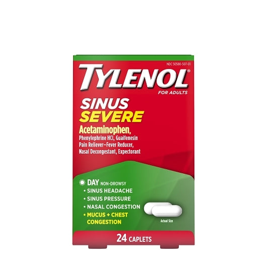 Tylenol Sinus Severe Non-Drowsy Daytime Cold & Flu Relief Medicine Caplets, 8 x 6 x 24 ct Case - DOT product image 2