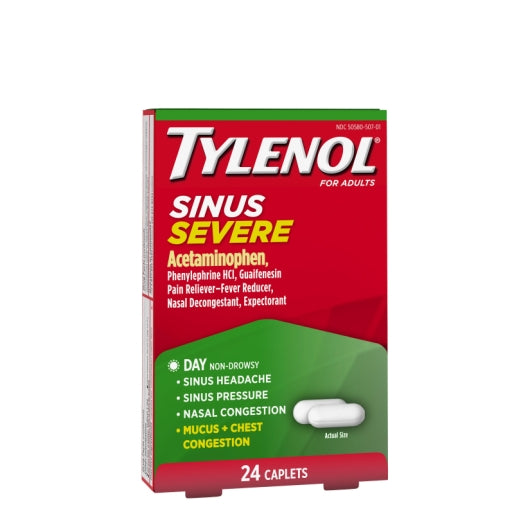 Tylenol Sinus Severe Non-Drowsy Daytime Cold & Flu Relief Medicine Caplets, 8 x 6 x 24 ct Case - DOT product image 4