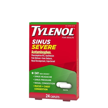 Tylenol Sinus Severe Non-Drowsy Daytime Cold & Flu Relief Medicine Caplets, 8 x 6 x 24 ct Case - DOT product image 7