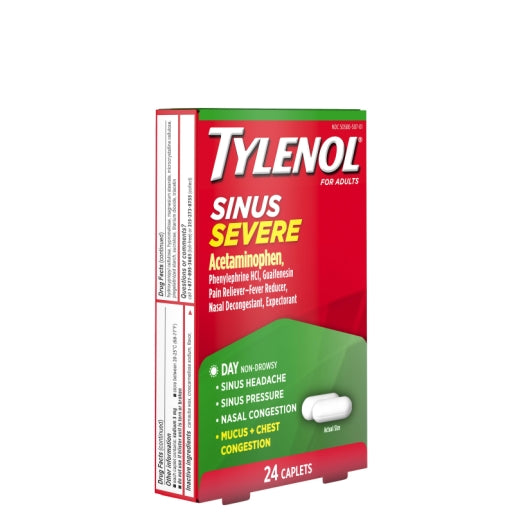 Tylenol Sinus Severe Non-Drowsy Daytime Cold & Flu Relief Medicine Caplets, 8 x 6 x 24 ct Case - DOT product image 6