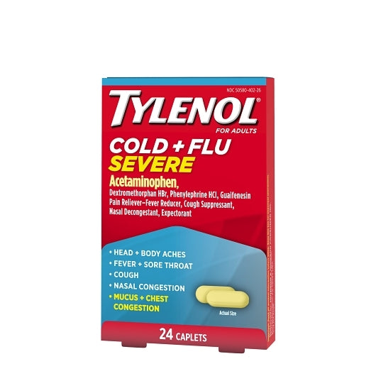 Tylenol Cold & Flu Severe, 8 x 6 x 24 ct Case - Alternate product angle or state