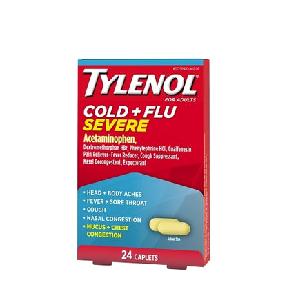 Tylenol Cold & Flu Severe, 8 x 6 x 24 ct Case - Alternate product angle or state