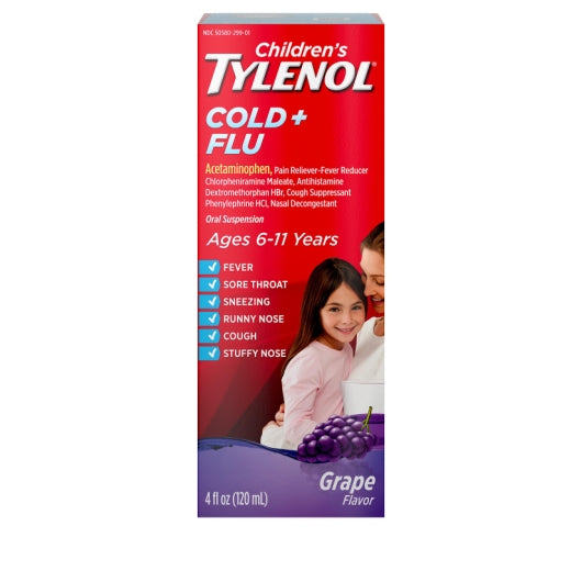 Tylenol Cold & Flu Suspension Grape, 12 x 3 x 4 fl oz Case - Health & Personal Care