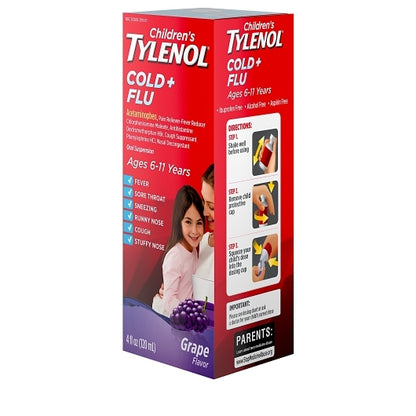 Tylenol Cold & Flu Suspension Grape, 12 x 3 x 4 fl oz Case - DOT product image 7