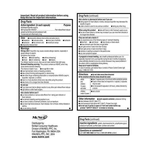 Motrin Liquid Gels, 4 x 6 x 20 ct Case - DOT product image 4