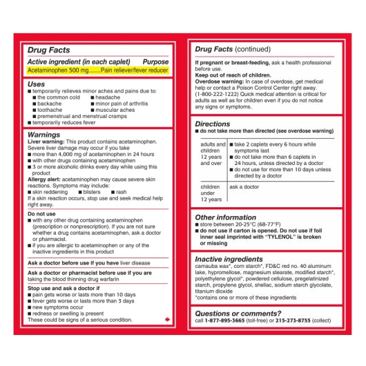 Tylenol Johnson & Johnson Extra Stregth Acetaminophen Caplets 100 count (PACK OF 48) - DOT product image 2