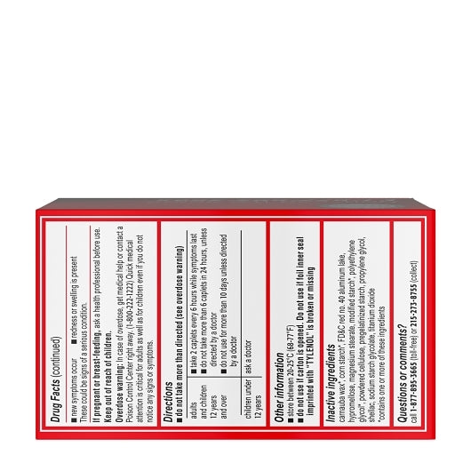 Tylenol Johnson & Extra Strength Acetaminophen Caplets, 8 x 6 x 100 ct Case - Alternate product angle or state