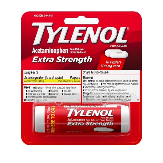 Tylenol Pain Reliever Fever Reducer Caplets 10Count (CASE OF 12 - DOT product image 1