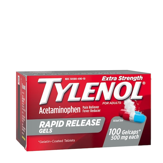 Tylenol Rapid Release Gelcaps, 8 x 6 x 100 ct Case - Alternate product angle or state
