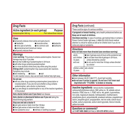 Tylenol Rapid Release Gelcaps, 8 x 6 x 100 ct Case - Alternate product angle or state