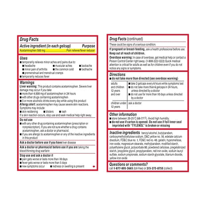 Tylenol Rapid Release Gelcaps, 8 x 6 x 100 ct Case - Alternate product angle or state